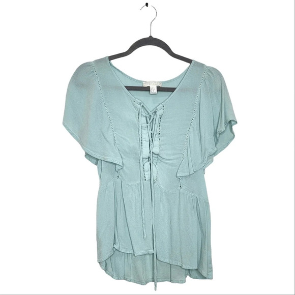 Summer Babe Flutter Sleeve Top Teal Sz XL - Picture 1 of 8